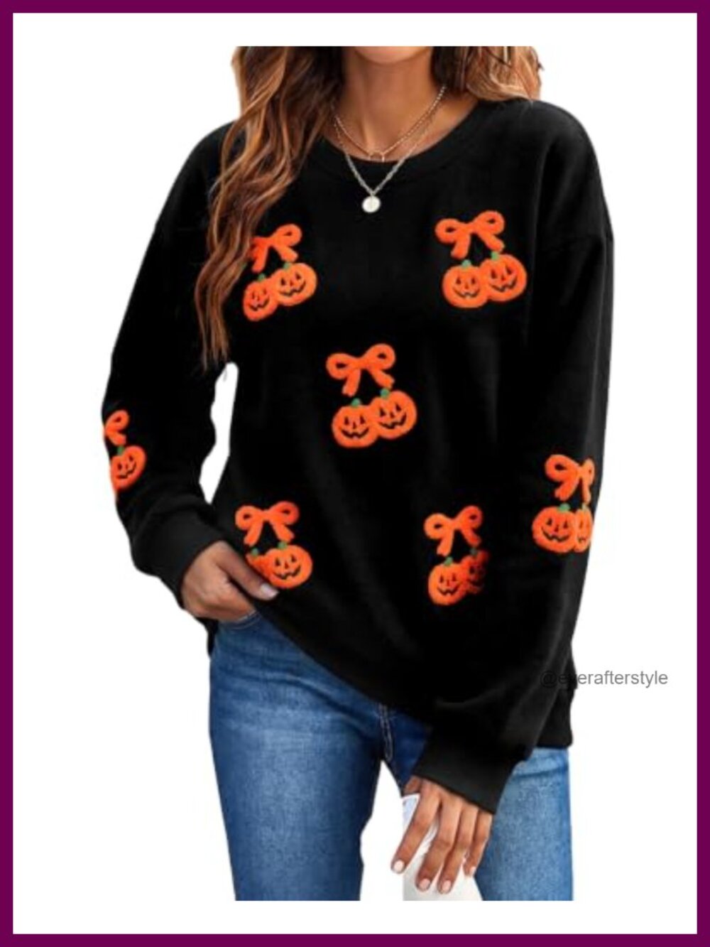Pumpkin Embroidered Sweatshirt Crew Neck Pullover Halloween Top